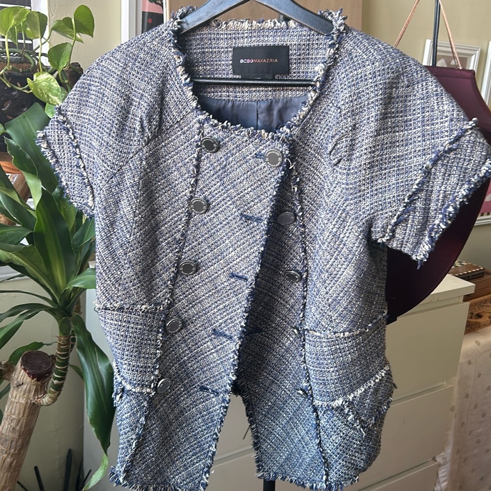 Blue and gray short sleeve BCBG MaxAzria jacket . Used in good condition
